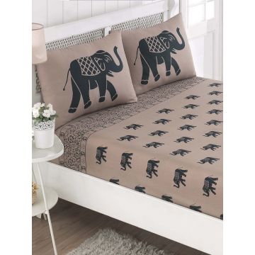 Set de pat dublu (cearceaf cu elastic si perne) 3 piese, Fil - Blue, EnLora Home, 65% bumbac/35% poliester