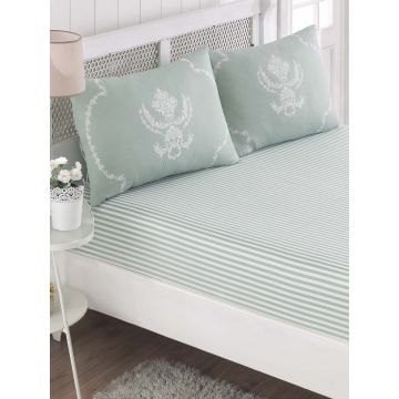 Set de pat dublu (cearceaf cu elastic si perne) 3 piese, Pure - Mint, EnLora Home, 65% bumbac/35% poliester