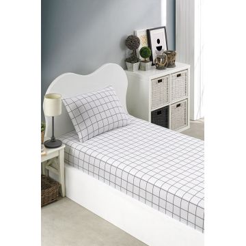 Set de pat pentru o persoana (cearceaf cu elastic si perna) 2 piese, Artus - Grey, Eponj Home, 65% bumbac/35% poliester