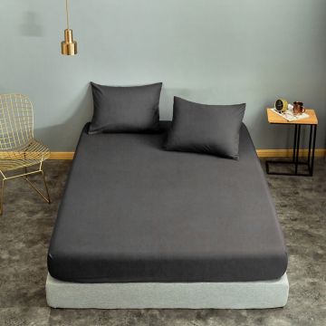 Set de pat pentru o persoana (cearceaf cu elastic si perna) 2 piese, Basic - Fume, EnLora Home, 65% bumbac/35% poliester