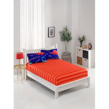 Set de pat pentru o persoana (cearceaf cu elastic si perna) 2 piese, Dinazorus - Blue, EnLora Home, 65% bumbac/35% poliester