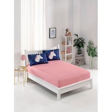 Set de pat pentru o persoana (cearceaf cu elastic si perna) 2 piese, Magic Unicorn, Eponj Home, 65% bumbac/35% poliester