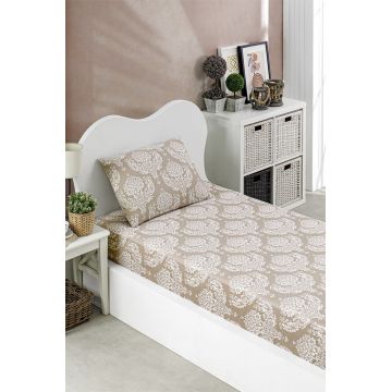 Set de pat pentru o persoana (cearceaf cu elastic si perna) 2 piese, Post - Brown, Eponj Home, 65% bumbac/35% poliester