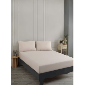 Set de pat pentru o persoana (cearceaf cu elastic si perna) 2 piese, Road Potlu - Beige, EnLora Home, 70% bumbac/30% poliester