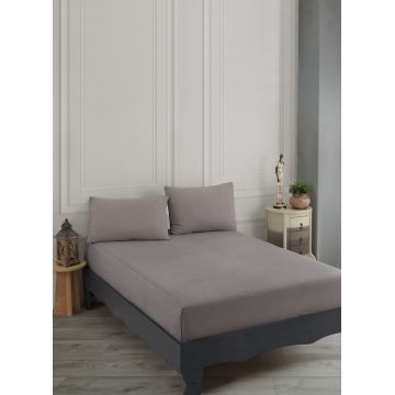 Set de pat pentru o persoana (cearceaf cu elastic si perna) 2 piese, Road Potlu - Brown, EnLora Home, 70% bumbac/30% poliester