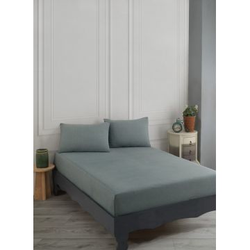 Set de pat pentru o persoana (cearceaf cu elastic si perna) 2 piese, Road Potlu - Green, EnLora Home, 70% bumbac/30% poliester