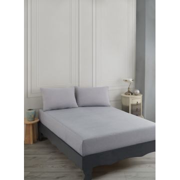 Set de pat pentru o persoana (cearceaf cu elastic si perna) 2 piese, Road Potlu - Light Grey, EnLora Home, 70% bumbac/30% poliester