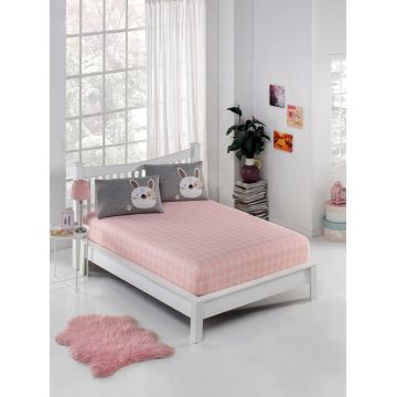 Set de pat pentru o persoana (cearceaf cu elastic si perna) 2 piese, Tavşancık, Eponj Home, 65% bumbac/35% poliester
