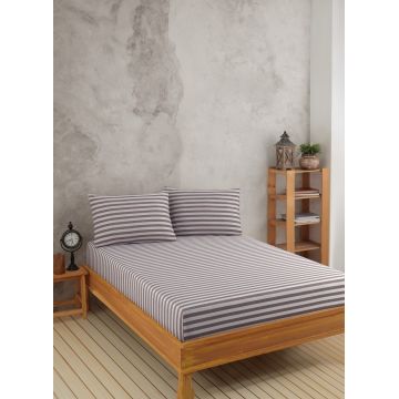 Set de pat pentru o persoana (cearceaf cu elastic si perna) 2 piese, Water Yollu Saten - Brown, EnLora Home, 70% bumbac/30% poliester