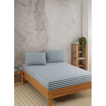 Set de pat pentru o persoana (cearceaf cu elastic si perna) 2 piese, Water Yollu Saten - Green, EnLora Home, 70% bumbac/30% poliester