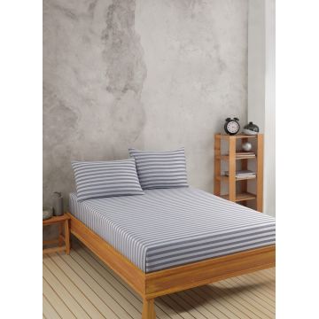 Set de pat pentru o persoana (cearceaf cu elastic si perna) 2 piese, Water Yollu Saten - Light Grey, EnLora Home, 70% bumbac/30% poliester