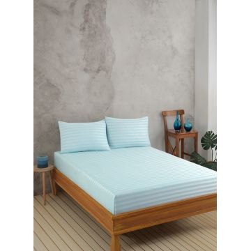 Set de pat pentru o persoana (cearceaf cu elastic si perna) 2 piese, Water Yollu Saten - Mint, EnLora Home, 70% bumbac/30% poliester