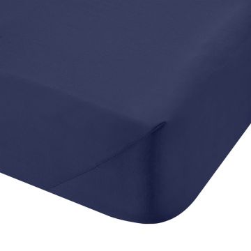 Cearceaf albastru închis din bumbac percal cu elastic 135x190 cm Cotton Percale – Bianca