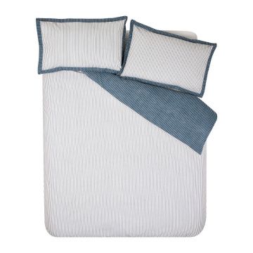 Lenjerie de pat albă/albastră pentru pat dublu 200x200 cm Oxford Pinstripe – Catherine Lansfield
