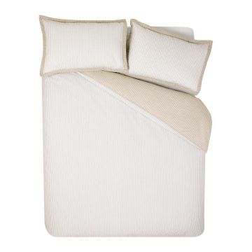 Lenjerie de pat albă/bej pentru pat dublu 200x200 cm Oxford Pinstripe – Catherine Lansfield