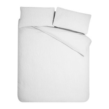Lenjerie de pat albă din țesătură crep pentru pat dublu/extinsă 230x220 cm Crinkle Seersucker – Catherine Lansfield
