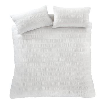 Lenjerie de pat albă din țesătură crep pentru pat dublu/extinsă 230x220 cm Seersucker – Catherine Lansfield