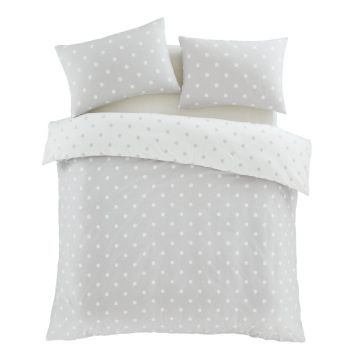 Lenjerie de pat albă/gri din flanelă pentru pat de o persoană 135x200 cm Polka Dot – Catherine Lansfield