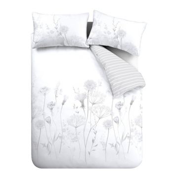 Lenjerie de pat albă/gri pentru pat dublu/extinsă 230x220 cm Meadowsweet Floral – Catherine Lansfield