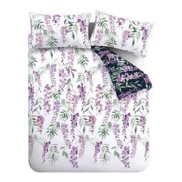 Lenjerie de pat albă/mov pentru pat dublu/extinsă 230x220 cm Wisteria Floral – Catherine Lansfield