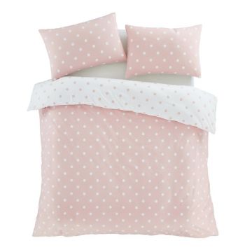 Lenjerie de pat albă/roz din flanelă pentru pat dublu/extinsă 230x220 cm Polka Dot – Catherine Lansfield