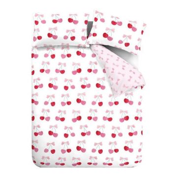Lenjerie de pat albă/roz pentru pat dublu 200x200 cm Cherries and Bows – Catherine Lansfield