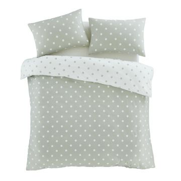Lenjerie de pat albă/verde din flanelă pentru pat de o persoană 135x200 cm Polka Dot – Catherine Lansfield
