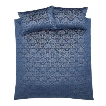 Lenjerie de pat albastră pentru pat dublu/extinsă 230x220 cm Art Deco Pearl – Catherine Lansfield