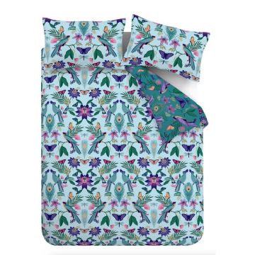 Lenjerie de pat albastră pentru pat dublu/extinsă 230x220 cm Mya Tropical Floral – Catherine Lansfield