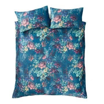 Lenjerie de pat albastru-verde din catifea pentru pat dublu/extinsă 230x220 cm Bridgerton Romantic Floral – Catherine Lansfield