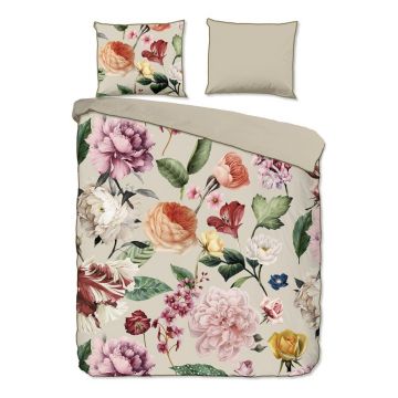 Lenjerie de pat bej din bumbac satinat pentru pat dublu/extinsă 200x220 cm Fiori – Descanso
