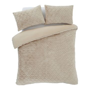 Lenjerie de pat bej din micropluș/cocolino pentru pat dublu/extinsă 230x220 cm Cosy Diamond – Catherine Lansfield
