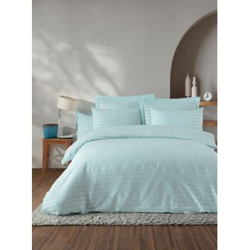 Lenjerie de pat dubla 3 piese, Water Yollu Saten - Mint, EnLora Home, Bumbac;Poliester