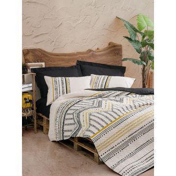 Lenjerie de pat dubla 4 anotimpuri, Elvira - Black, Cotton Box, Bumbac Ranforce