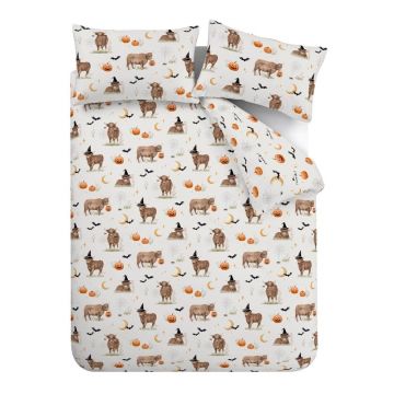 Lenjerie de pat grej pentru pat dublu/extinsă 230x220 cm Halloween Highland Cow – Catherine Lansfield
