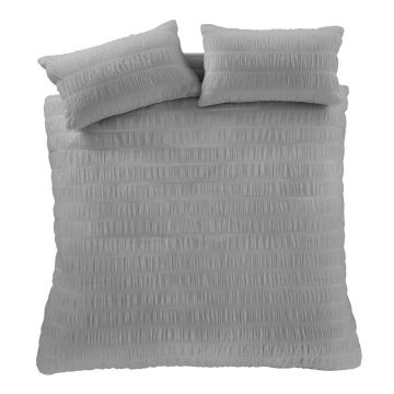 Lenjerie de pat gri din țesătură crep pentru pat dublu/extinsă 230x220 cm Seersucker – Catherine Lansfield