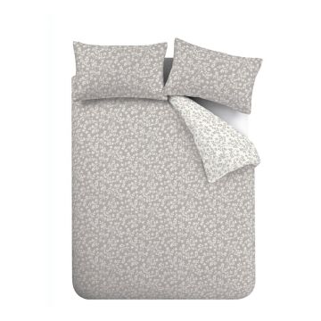 Lenjerie de pat gri din flanelă pentru pat dublu/extinsă 230x220 cm Grace Floral Leaf – Catherine Lansfield
