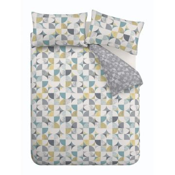 Lenjerie de pat gri pentru pat dublu 200x200 cm Retro Circles – Catherine Lansfield