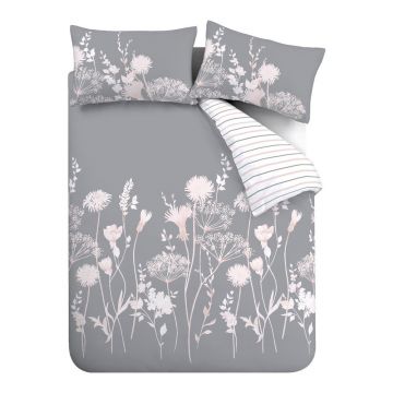 Lenjerie de pat gri pentru pat dublu/extinsă 230x220 cm Meadowsweet Floral – Catherine Lansfield