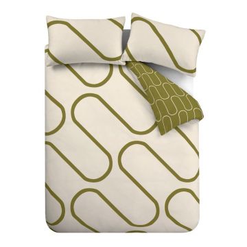 Lenjerie de pat kaki/bej pentru pat dublu 200x200 cm Linear Curve – Catherine Lansfield