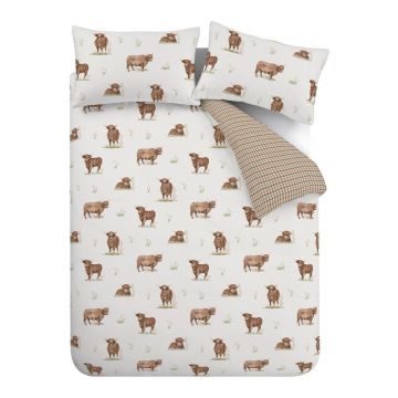 Lenjerie de pat maro/bej pentru pat dublu/extinsă 230x220 cm Angus Highland Cow – Catherine Lansfield
