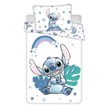 Lenjerie de pat pentru copii albă/albastră din bumbac pentru pătuț 135x100 cm Lilo and Stitch 