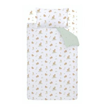 Lenjerie de pat pentru copii albă-verde din bumbac pentru pat de o persoană 135x200 cm Mini Moo Cow – Bianca