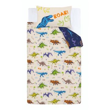 Lenjerie de pat pentru copii albastră-bej pentru pătuț 120x150 cm Prehistoric Dinosaurs – Catherine Lansfield