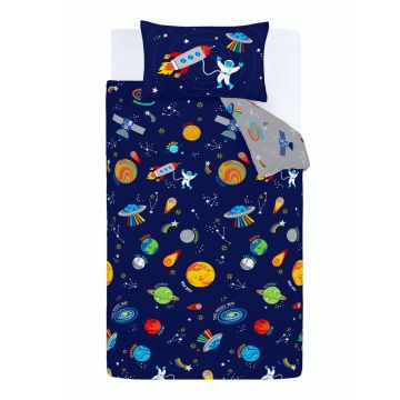 Lenjerie de pat pentru copii albastră-gri pentru pat dublu 200x200 cm Lost In Space – Catherine Lansfield