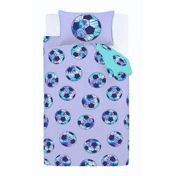 Lenjerie de pat pentru copii mov-turcoaz pentru pat dublu 200x200 cm Tie Dye Football – Catherine Lansfield
