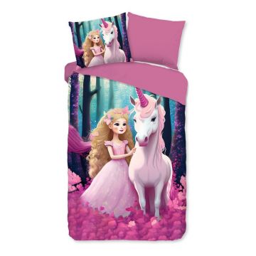 Lenjerie de pat pentru copii roz din microfibră pentru pat de o persoană, extinsă 140x220 cm Julia – Good Morning