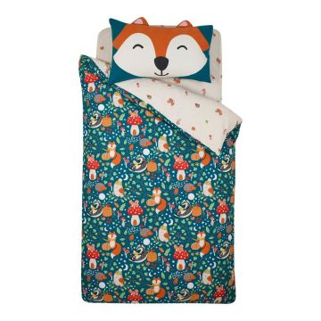 Lenjerie de pat pentru copii verde-bej pentru pat dublu 200x200 cm Fox and Woodland Friends – Catherine Lansfield