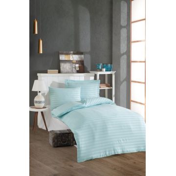Lenjerie de pat pentru o persoana 2 piese, Water Yollu Saten - Mint, EnLora Home, Bumbac;Poliester