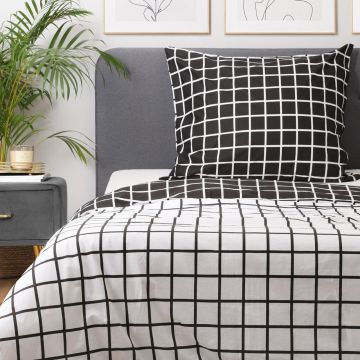 Lenjerie de pat pentru o persoana Reyes, Homla, 2 piese, 140x200 cm, bumbac, alb/negru